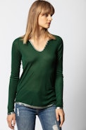 Foil Tunisien Collar T-shirt - Women’s cotton long-sleeved T-shirt.