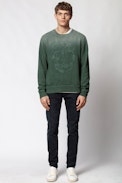 Steeve Spray Skull Sweatshirt - Men’s khaki sweatshirt, embroidery on the front.