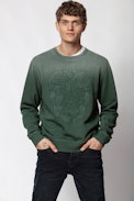 Steeve Spray Skull Sweatshirt - Men’s khaki sweatshirt, embroidery on the front.