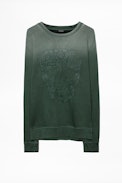 Steeve Spray Skull Sweatshirt - Men’s khaki sweatshirt, embroidery on the front.