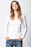 Tunisien Notre-Dame - T-shirt blanc femme col tunisien.