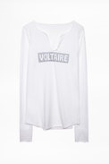 Voltaire Strass Tunisian Collar T-shirt - Women’s slogan T-shirt.