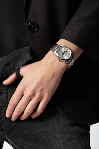 Zadig Strass Wings Watch - Stainless steel watch with blue rhinestone wing pattern dial.