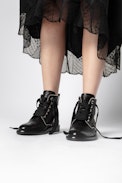 Laureen Roma Studs Ankle Boots - Women’s black leather lace-up ankle boots.