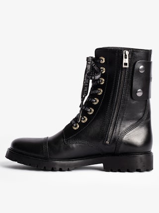 Joe Ankle Boots - Leather ranger boots with print and patch.