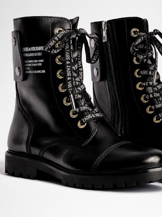 Joe Ankle Boots - Leather ranger boots with print and patch.