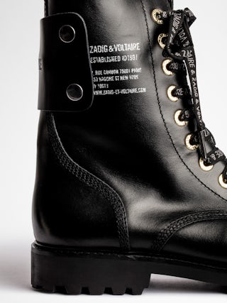 Joe Ankle Boots - Leather ranger boots with print and patch.