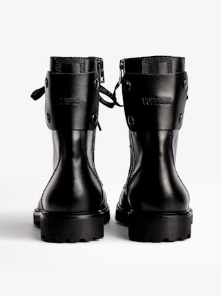 Joe Ankle Boots - Leather ranger boots with print and patch.
