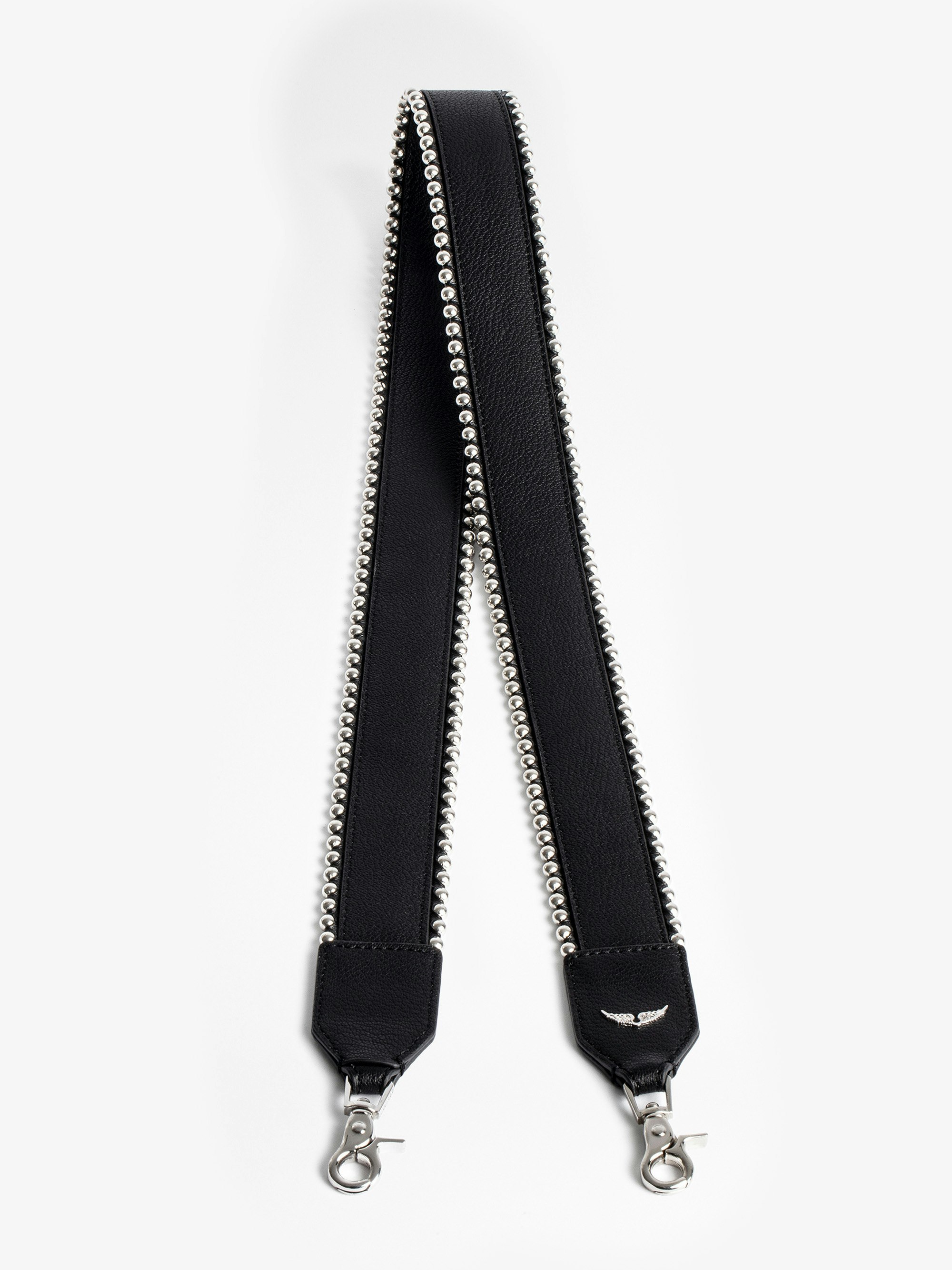 Stud Piping Shoulder Strap - Black leather shoulder strap