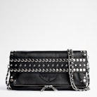 Pochette Rock Studs Outline - Pochette noire femme en cuir grainé agrémentée de clous