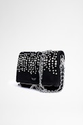 Pochette Rock Suede Strass - Pochette noire femme en cuir suédé agrémentée de strass