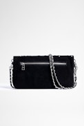 Pochette Rock Suede Strass - Pochette noire femme en cuir suédé agrémentée de strass