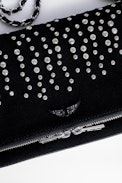 Pochette Rock Suede Strass - Pochette noire femme en cuir suédé agrémentée de strass