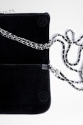 Pochette Rock Suede Strass - Pochette noire femme en cuir suédé agrémentée de strass