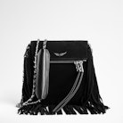 Sac Rockson Nano Fringes Suede - Petite pochette femme en cuir suédé noire