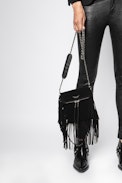 Sac Rockson Nano Fringes Suede - Petite pochette femme en cuir suédé noire