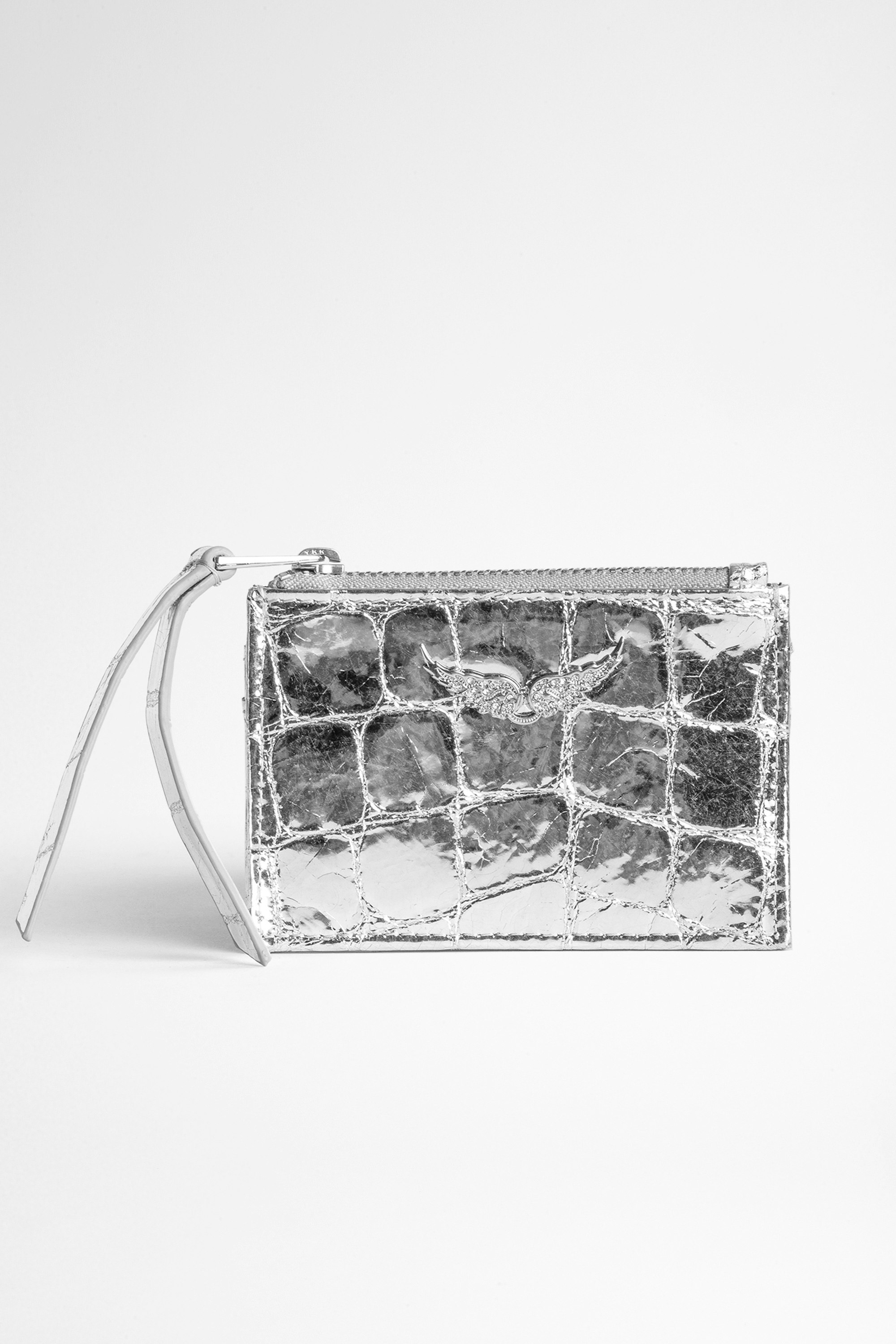 ZV Pass Croco Card Holder Women’s silver crocodile-effect leather coin purse