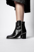 Bottines Lena Round Piping - Bottines noires femme à talons
