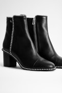 Bottines Lena Round Piping - Bottines noires femme à talons