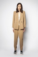 Veste Visko Crepe - Veste de costume beige femme.