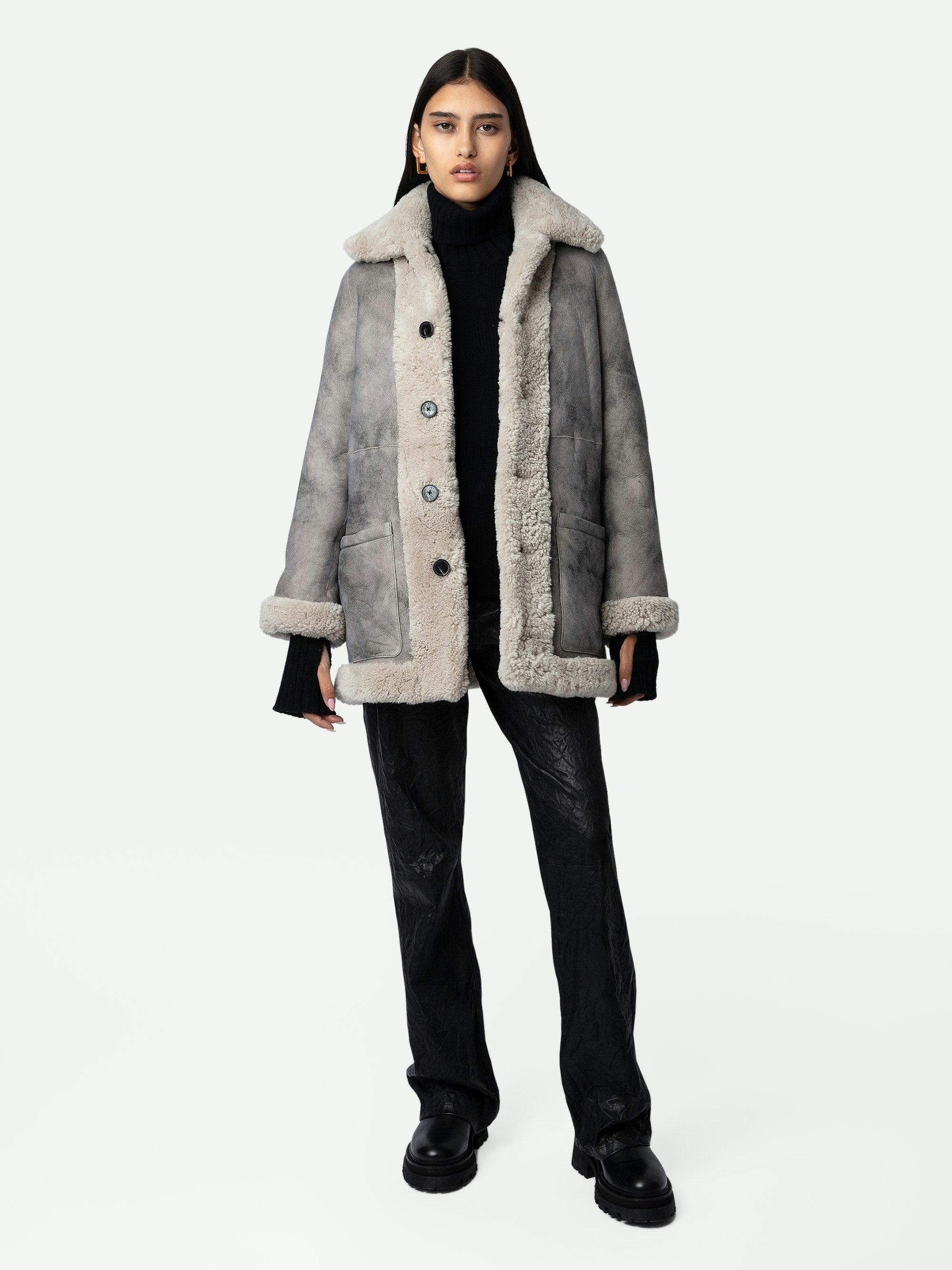 Magdas Shearling Coat - Women's Natural ecru shearling coat.
