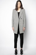 Manteau Marco Chevron - Manteau noir en laine femme.
