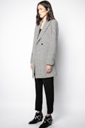 Manteau Marco Chevron - Manteau noir en laine femme.