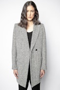 Manteau Marco Chevron - Manteau noir en laine femme.