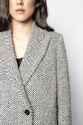 Manteau Marco Chevron - Manteau noir en laine femme.