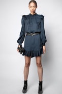 Robe Ruins Satin - Robe bleu marine femme.