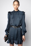 Robe Ruins Satin - Robe bleu marine femme.