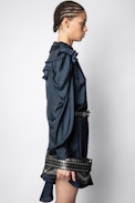 Robe Ruins Satin - Robe bleu marine femme.
