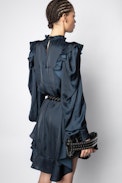 Robe Ruins Satin - Robe bleu marine femme.