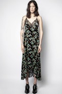 Vestido Risty Velvet Blossom - Vestido negro estampado para mujer.