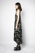 Vestido Risty Velvet Blossom - Vestido negro estampado para mujer.