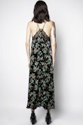 Vestido Risty Velvet Blossom - Vestido negro estampado para mujer.