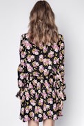 Robe Soie Rabbi Peonies - Robe noire en soie femme imprimée.
