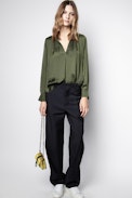 Tink Satin Blouse - Women’s khaki blouse.