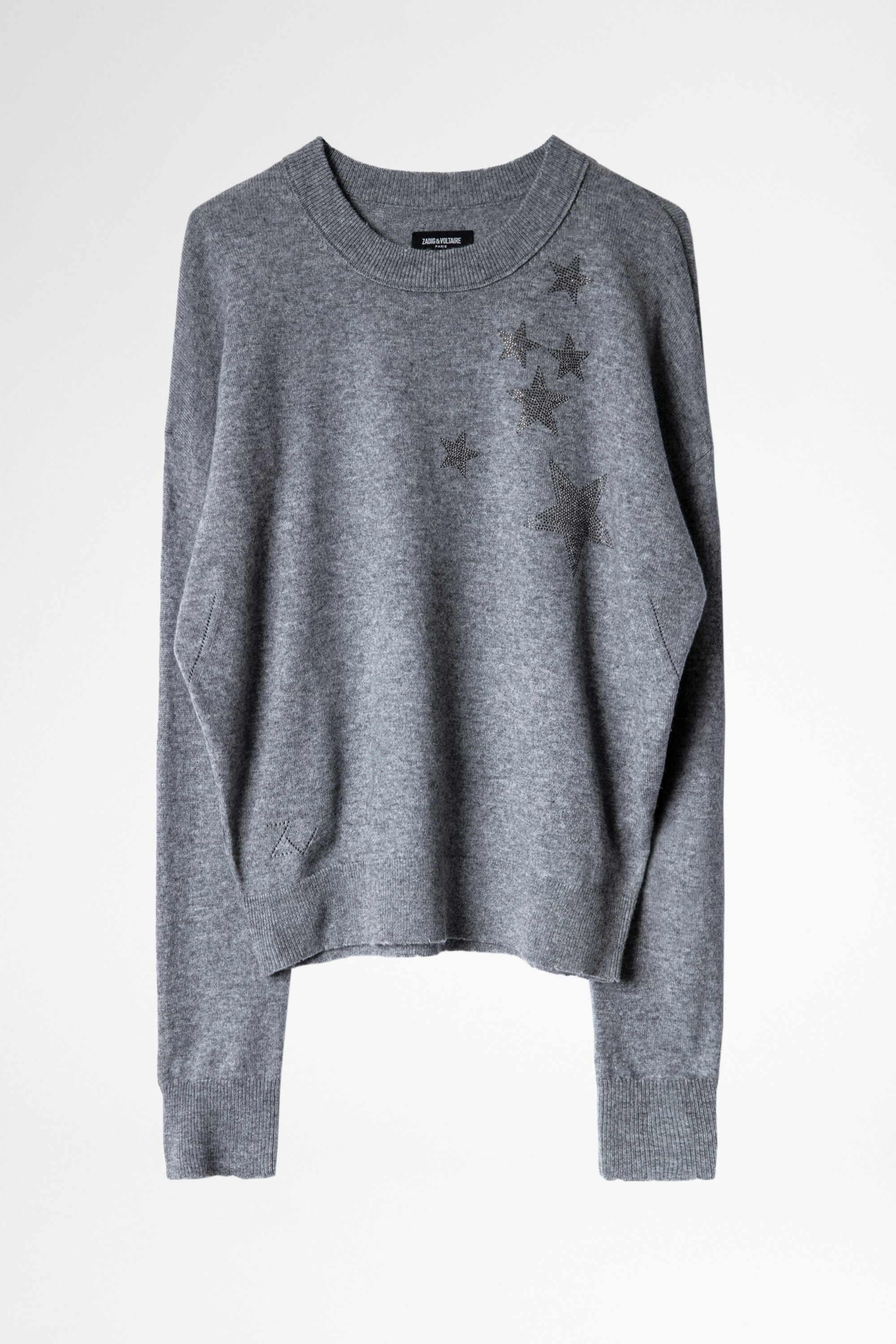 Gaby Stass Sweater - Zadig&Voltaire women's wool/cashmere blend black crewneck sweater with crystal star detail.