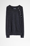 Pull Reglis Lurex - Pull bleu marine en laine mérinos femme