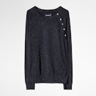 Pull Reglis Lurex - Pull bleu marine en laine mérinos femme