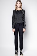 Pull Reglis Lurex - Pull bleu marine en laine mérinos femme