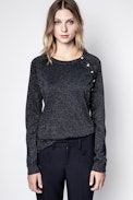 Pull Reglis Lurex - Pull bleu marine en laine mérinos femme
