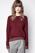 Pull Cici Patch Shiny Cachemire - Pull bordeaux en cachemire femme.