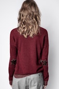 Pull Cici Patch Shiny Cachemire - Pull bordeaux en cachemire femme.
