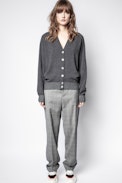 Cardigan Jim Patch Lurex Cachemire - Cardigan gris en cachemire femme.