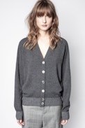 Cardigan Jim Patch Lurex Cachemire - Cardigan gris en cachemire femme.