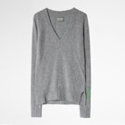 Pullover Sourca - Grauer Damenpullover aus recyceltem Kaschmir.