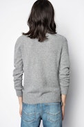 Pullover Sourca - Grauer Damenpullover aus recyceltem Kaschmir.