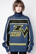 Pull D-Roy Biker - Pull bleu en laine femme style biker